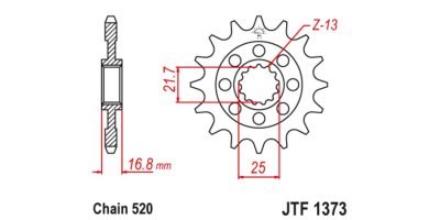 JT-Anglicko - Reťazové koliesko pre sekundárne reťaze typu 520, (17 zubov)