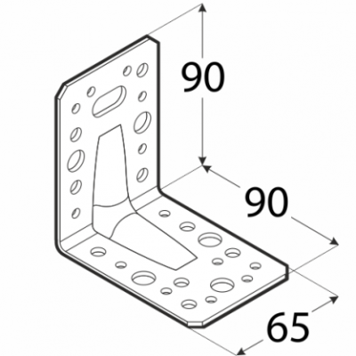 Uholník s prelisom 90x90x65/2,5mm zinok (balenie 20ks)