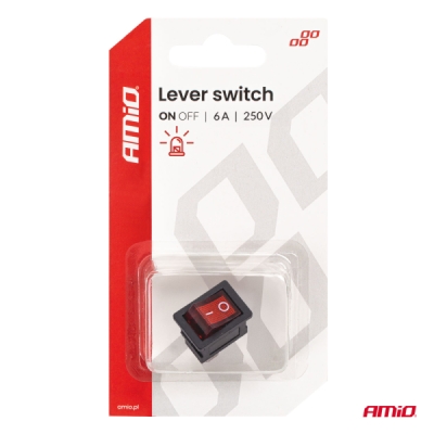 AMiO - Prepínač kolískový s červeným podsvietením 6A 250V