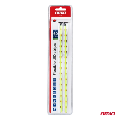 AMiO - LED pásiky COB do auta zelené, 2x30 cm, 12 V,