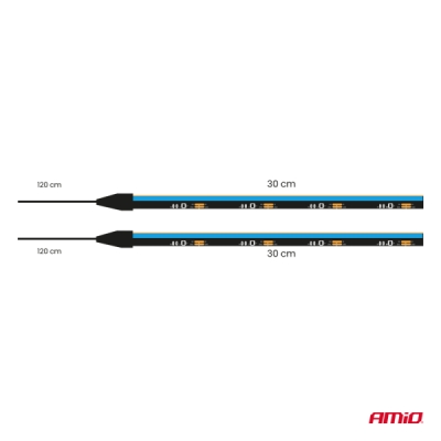 AMiO - LED pásiky COB do auta - bočné modrá 2x30cm 12V