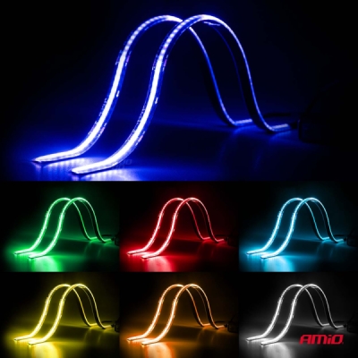 AMiO - LED pásiky COB do auta s diaľkovým ovládaním viacfarebný RGB 2x30cm 12V