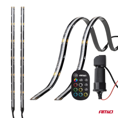 AMiO - LED pásiky COB do auta s diaľkovým ovládaním viacfarebný RGB 2x30cm 12V