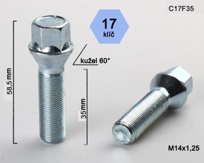 Šroub kola M14x1,25x35 kužel - sada 5ks