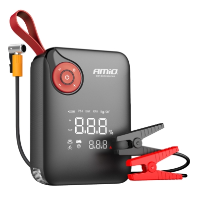 AMIO - 4 v 1 štartovací adaptér booster powerbanka kompresor LED svietidlo 12V 7.2Ah 600A PRO