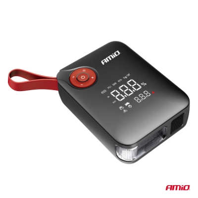 AMIO - 4 v 1 štartovací adaptér booster powerbanka kompresor LED svietidlo 12V 7.2Ah 600A PRO