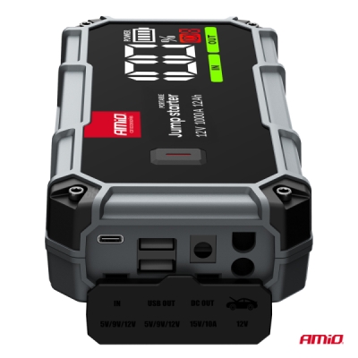 AMIO - Štartovací 3v1 powerbanka s LED baterkou 12V 12Ah 1000A PRO