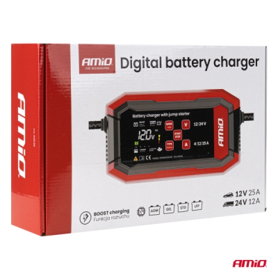 Amio - Digitálny usmerňovač s pomôckou na štartovanie AGM GEL STD LFP MAX 25A 12V 24V PRO