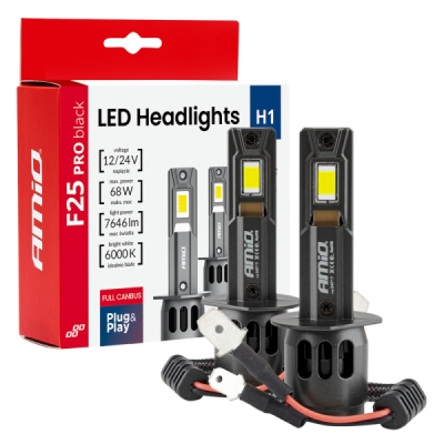 AMiO - LED žiarovky hlavného svietenia Séria F25 PRO BLACK FULL CANBUS H1 68W 12V 24V