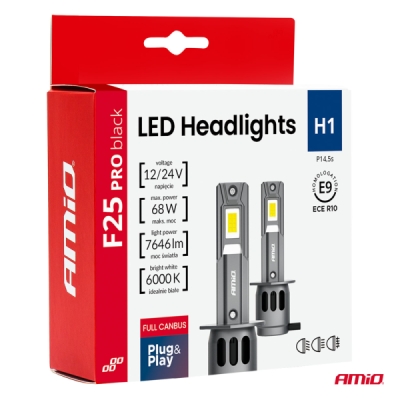 AMiO - LED žiarovky hlavného svietenia Séria F25 PRO BLACK FULL CANBUS H1 68W 12V 24V