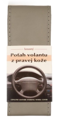 Poťah na volant z pravej kože - SVETLO-SIVÝ veľ.A so sivým obšitím