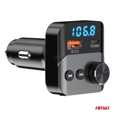 AMiO - FM transmitter 1×USB-A 1×USB-C 12/24V