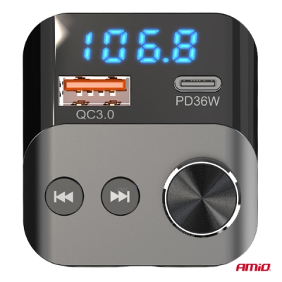 AMiO - FM transmitter 1×USB-A 1×USB-C 12/24V