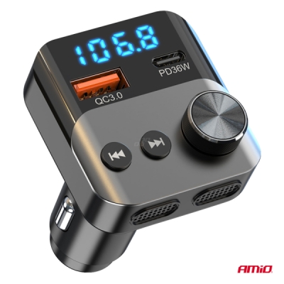 AMiO - FM transmitter 1×USB-A 1×USB-C 12/24V