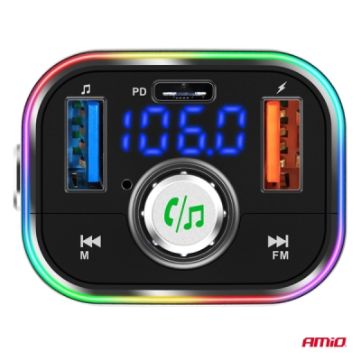 AMiO - FM transmitter 1×USB-C microSD 12V 24V