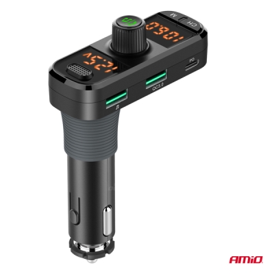 AMiO - FM transmitter 2×USB-A 1×USB-C mircoSD 12V 24V