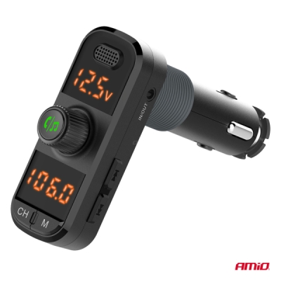 AMiO - FM transmitter 2×USB-A 1×USB-C mircoSD 12V 24V