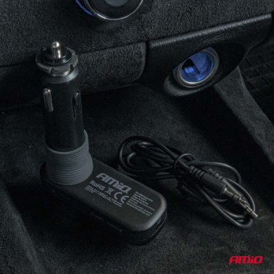 AMiO - FM transmitter 2×USB-A 1×USB-C mircoSD 12V 24V