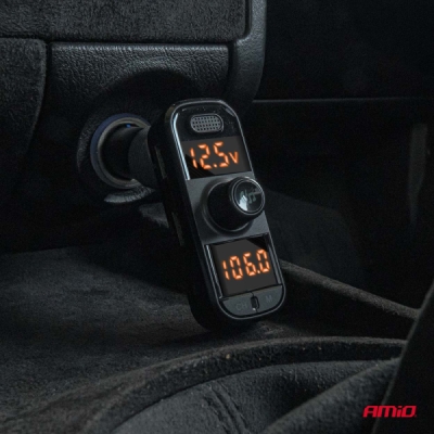 AMiO - FM transmitter 2×USB-A 1×USB-C mircoSD 12V 24V