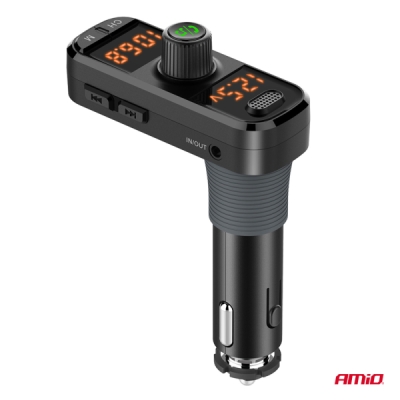 AMiO - FM transmitter 2×USB-A 1×USB-C mircoSD 12V 24V