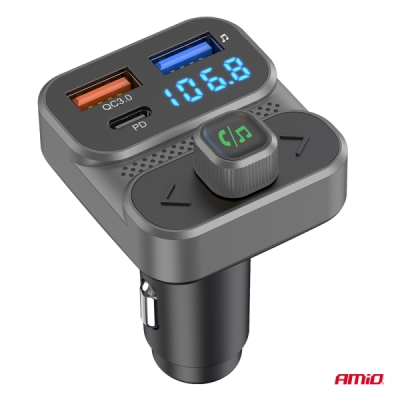 AMiO - FM transmitter 2×USB-A 1×USB 12V 24V