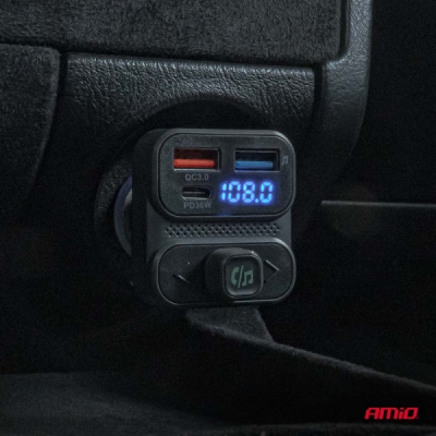 AMiO - FM transmitter 2×USB-A 1×USB 12V 24V