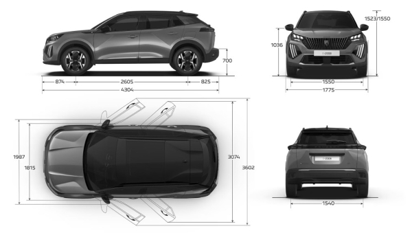 rozmery vozidla peugeot 2008