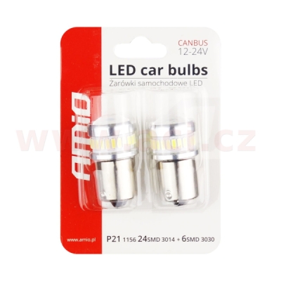 LED 12/24V 24xSMD 3014 + 6x SMD 3030 bílá 5600k BA15s CAN-BUS sada 2 ks