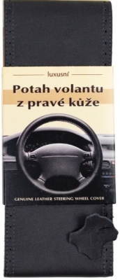 Poťah na volant z pravej kože veľkosť B - čierny s čierným obšitím