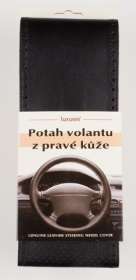 Poťah na volant z pravej kože s perforovaním - veľkosť A - ČIERNY s čiernym obšitím