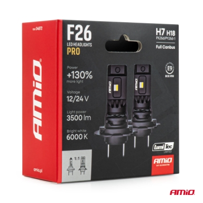 AMiO - LED žiarovky hlavného svietenia Séria F26 PRO LumiTec LIMITED +130% DUO FULL CANBUS H7 H18 12V 24V