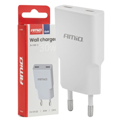 AMiO - Sieťová nabíjačka 230V 30W GaN 2xUSB-C