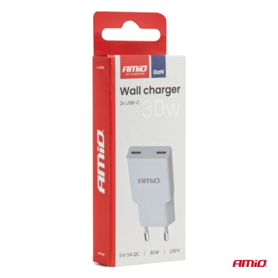 AMiO - Sieťová nabíjačka 230V 30W GaN 2xUSB-C