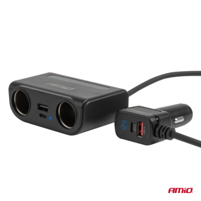 AMiO - Predlžovacia zásuvka s nabíjačkou USB-C USB-A QC3.0 PD3.0 120W