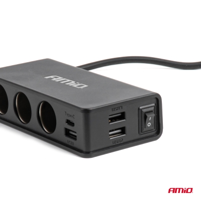 AMiO - Predlžovacia zásuvka s nabíjačkou 3xUSB-A USB-C QC 3.0 PD 3.0. 148W