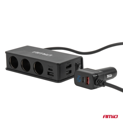 AMiO - Predlžovacia zásuvka s nabíjačkou 3xUSB-A USB-C QC 3.0 PD 3.0. 148W