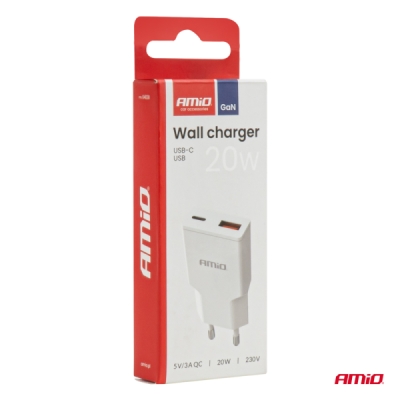 AMiO - Sieťová nabíjačka 230V 20W GaN USB-C USB-A