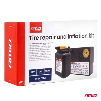 Súprava na opravu a hustenie pneumatík 19mm 12V AMIO-04929