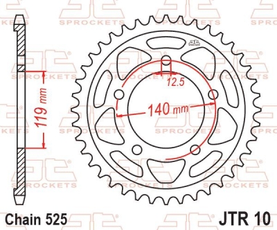 JT-Anglicko - Oceľová rozeta pre sekundárne reťaze typu 525, (44 zubov)