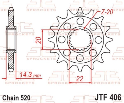 JT-Anglicko - Reťazové koliesko pre sekundárne reťaze typu 520, (16 zubov)