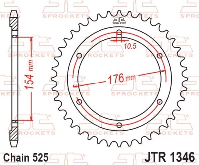 JT-Anglicko - Oceľová rozeta pre sekundárne reťaze typu 525, (44 zubov)