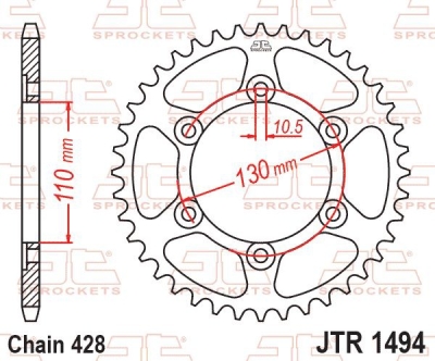 JT-Anglicko - Oceľová rozeta pre sekundárne reťaze typu 428, (56 zubov)