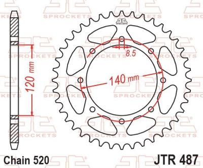 JT-Anglicko - Oceľová rozeta pre sekundárne reťaze typu 520, (37 zubov)