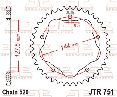 JT-Anglicko - Oceľová rozeta pre sekundárne reťaze typu 520, (43 zubov)