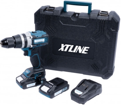 XTline - AKU vrtačka s príklepom bezuhlíková 18 V, 70 Nm + 2 batérie 2.0 Ah + nabíječka 2.4 A