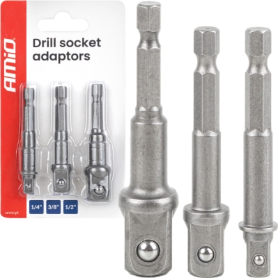 Sada nástrčných kľúčov a bitov, 3-dielna, 1/4“, 3/8“, 1/2“ AMIO-04933