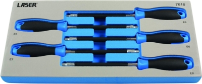 Laser Tools 7616 – Sada flexibilných skrutkovačov s hlavicami E-profilu, 5 ks