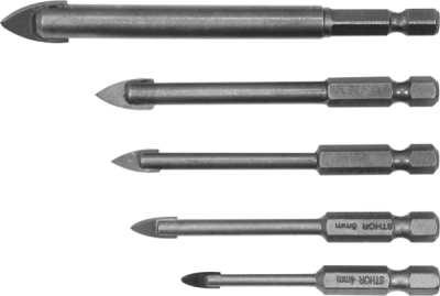 Súprava vrtákov do skla a keramiky 5 ks 4-10 mm HEX STHOR 21709