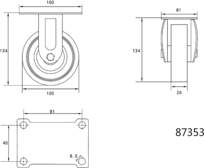 Vorel pevné koliesko so sivou gumou 100 mm