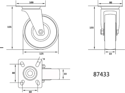 Vorel otočné koliesko polyamidové 125 mm